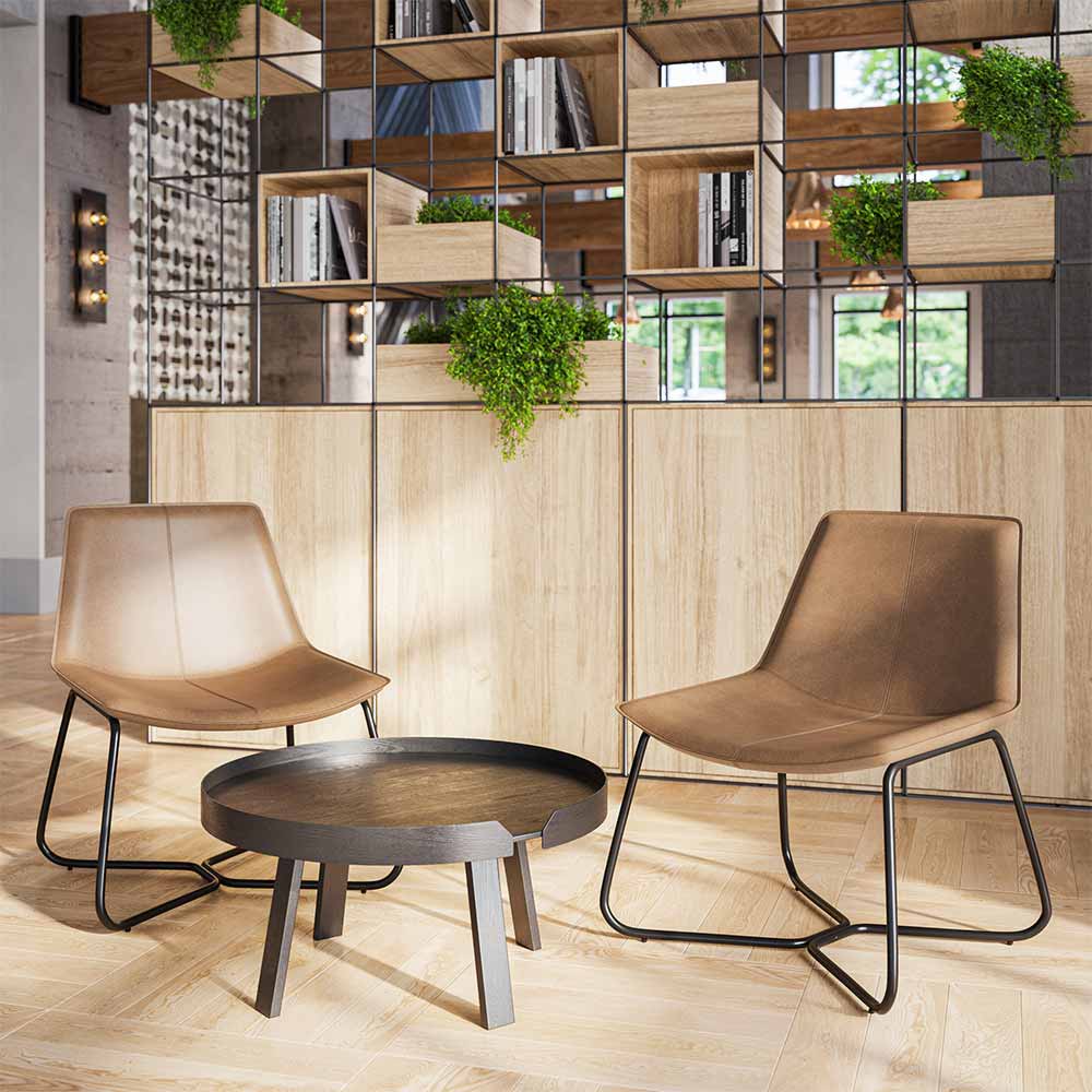 Zariah Modern Lounge Chair with Faux Leather Seat and Metal Frame