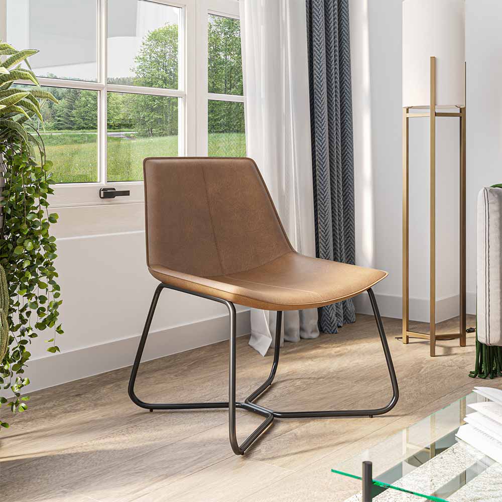 Zariah Modern Lounge Chair with Faux Leather Seat and Metal Frame