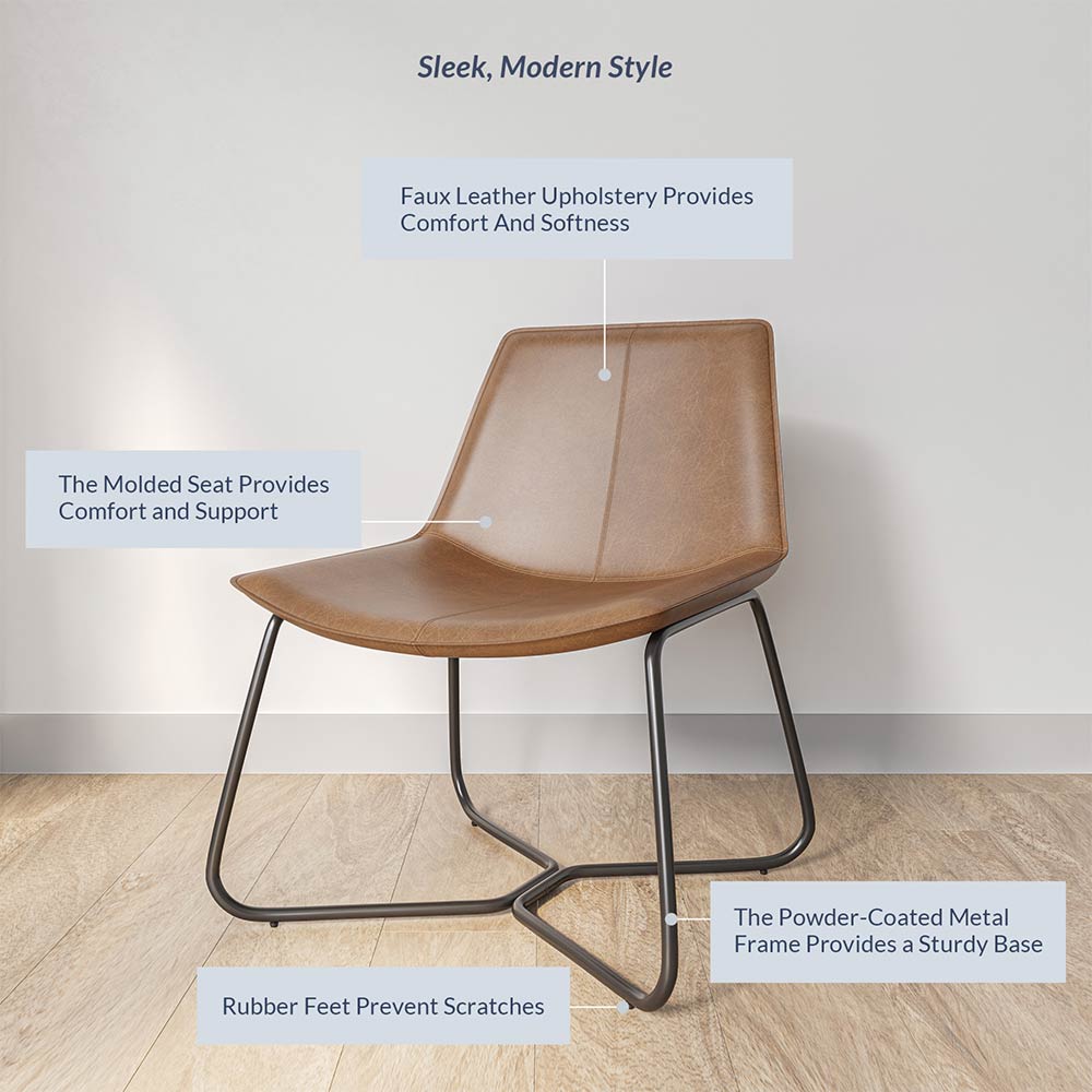 Zariah Modern Lounge Chair with Faux Leather Seat and Metal Frame