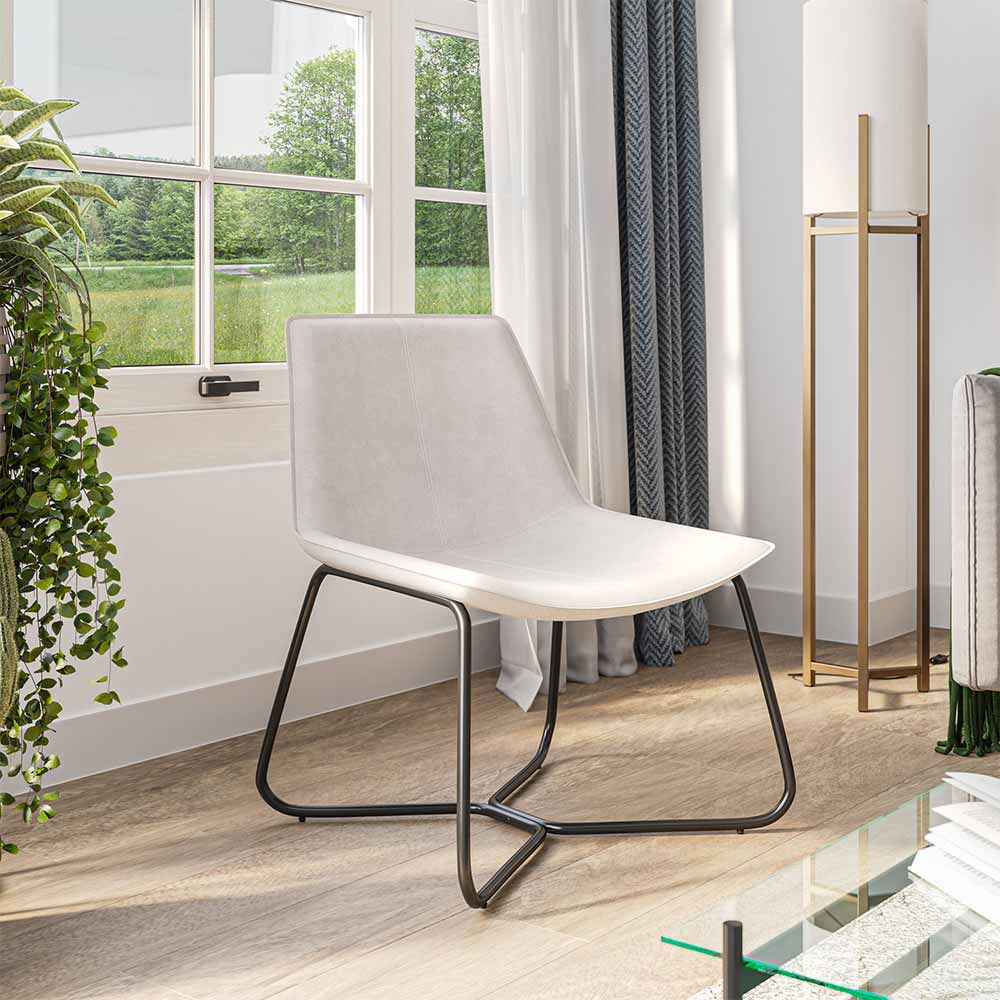 Zariah Modern Lounge Chair with Faux Leather Seat and Metal Frame