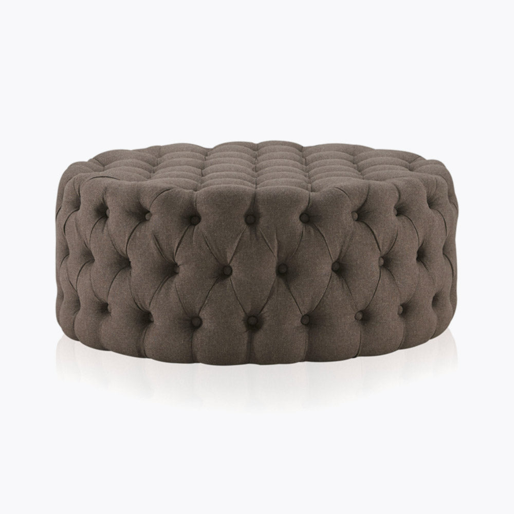 Elenor 29" Round Button-Tufted Ottoman