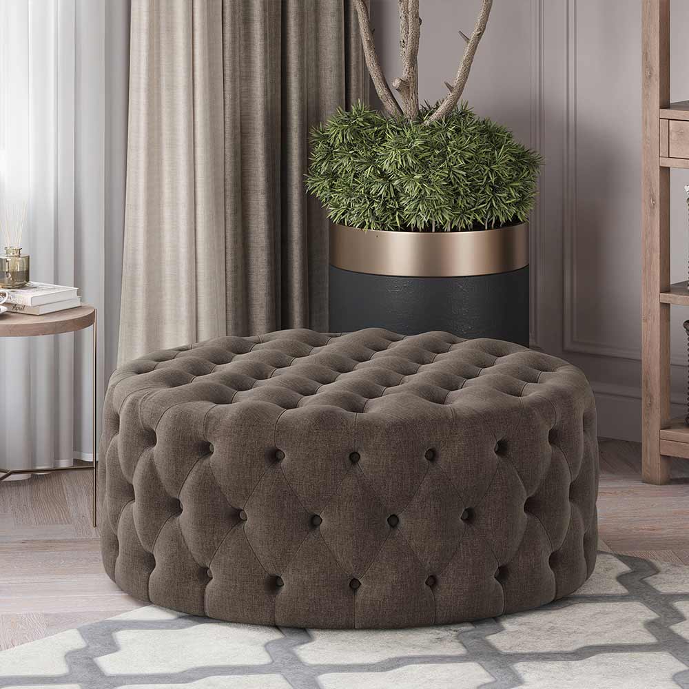 Elenor 29" Round Button-Tufted Ottoman