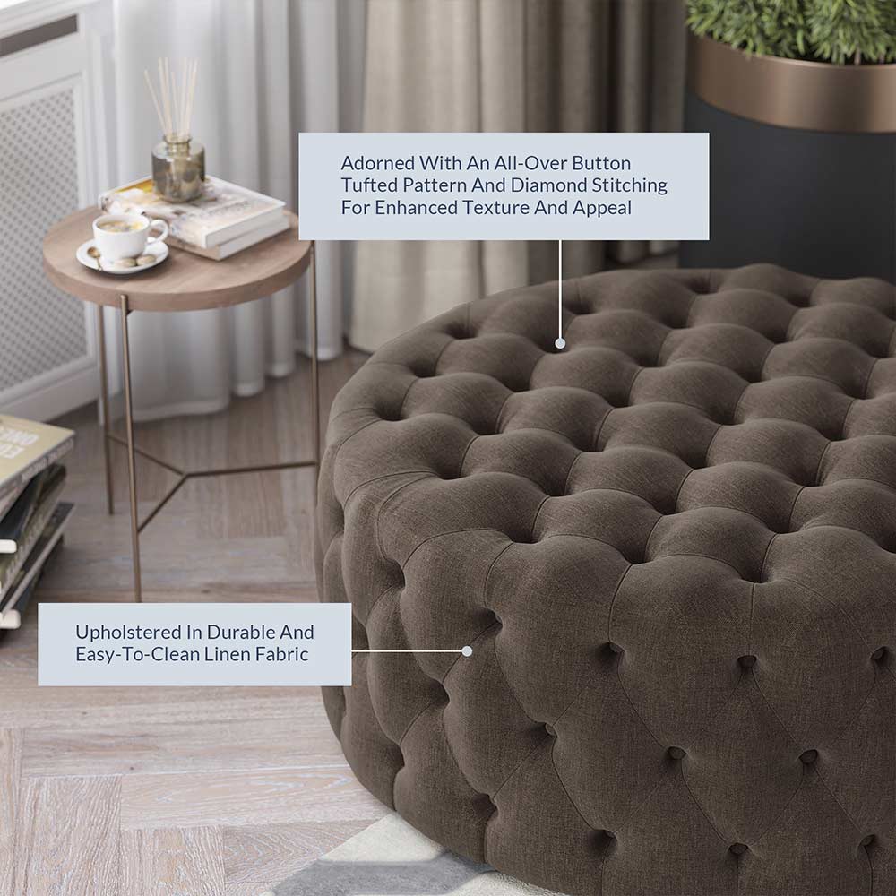 Elenor 29" Round Button-Tufted Ottoman