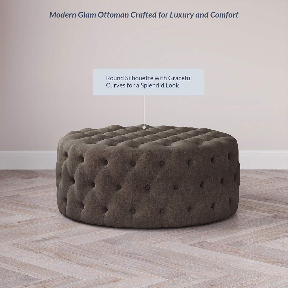 Elenor 29" Round Button-Tufted Ottoman