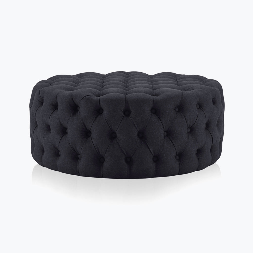 Elenor 29" Round Button-Tufted Ottoman