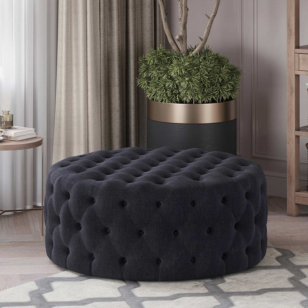Elenor 29" Round Button-Tufted Ottoman