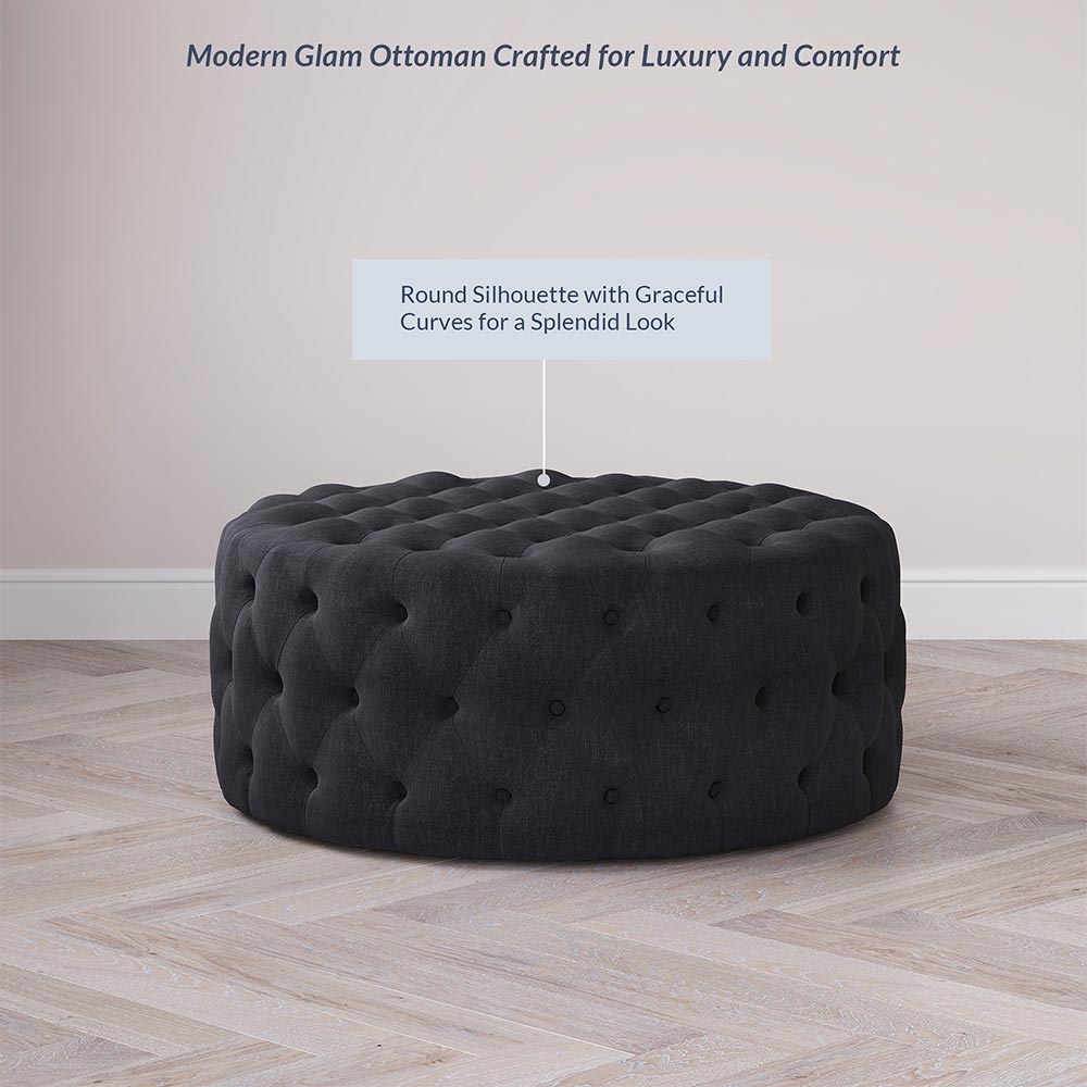 Elenor 29" Round Button-Tufted Ottoman
