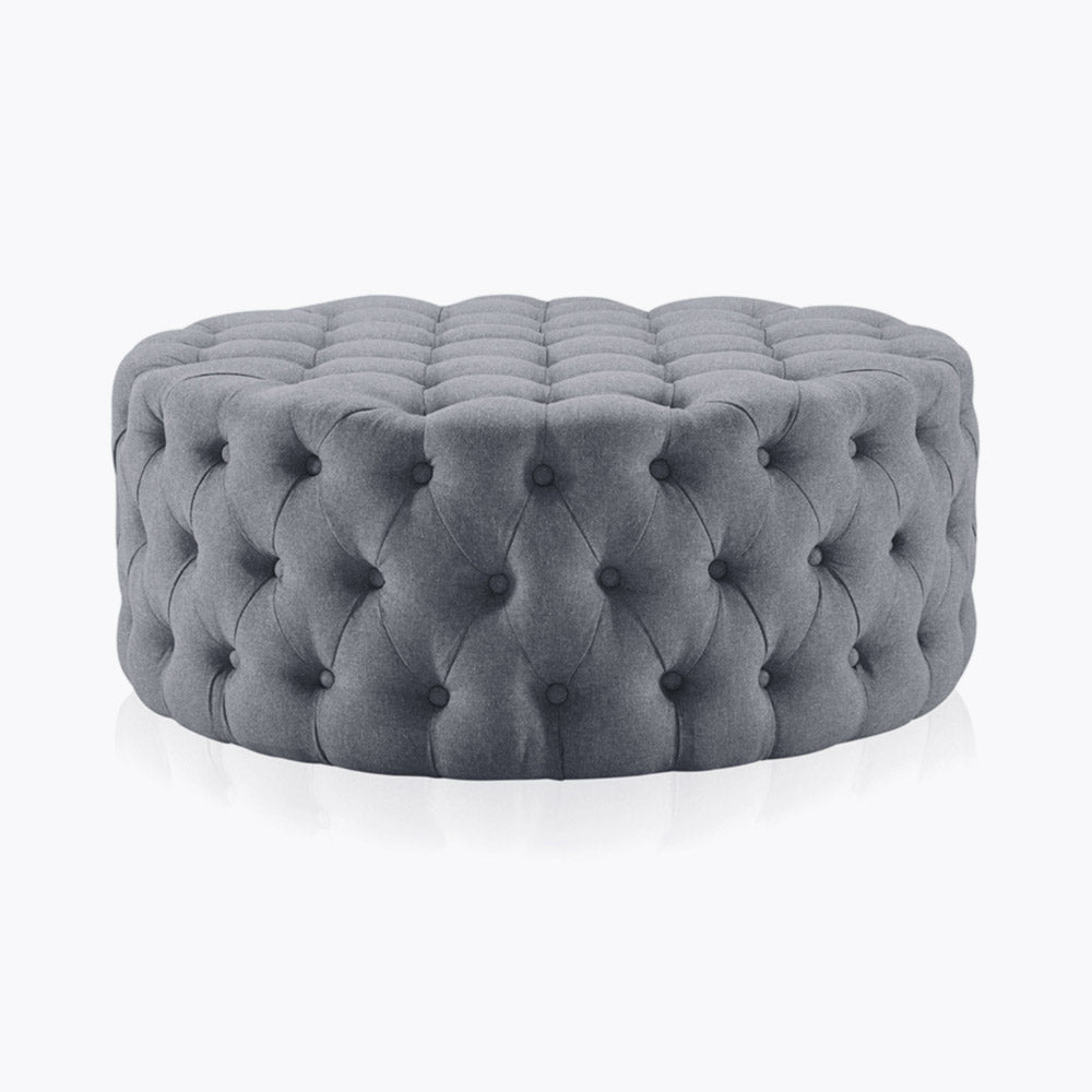 Elenor 29" Round Button-Tufted Ottoman