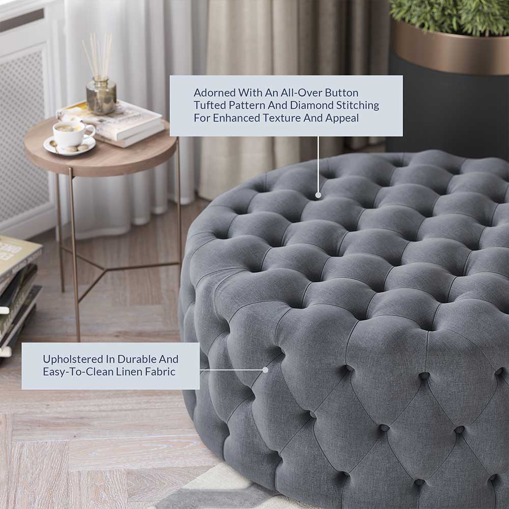 Elenor 29" Round Button-Tufted Ottoman