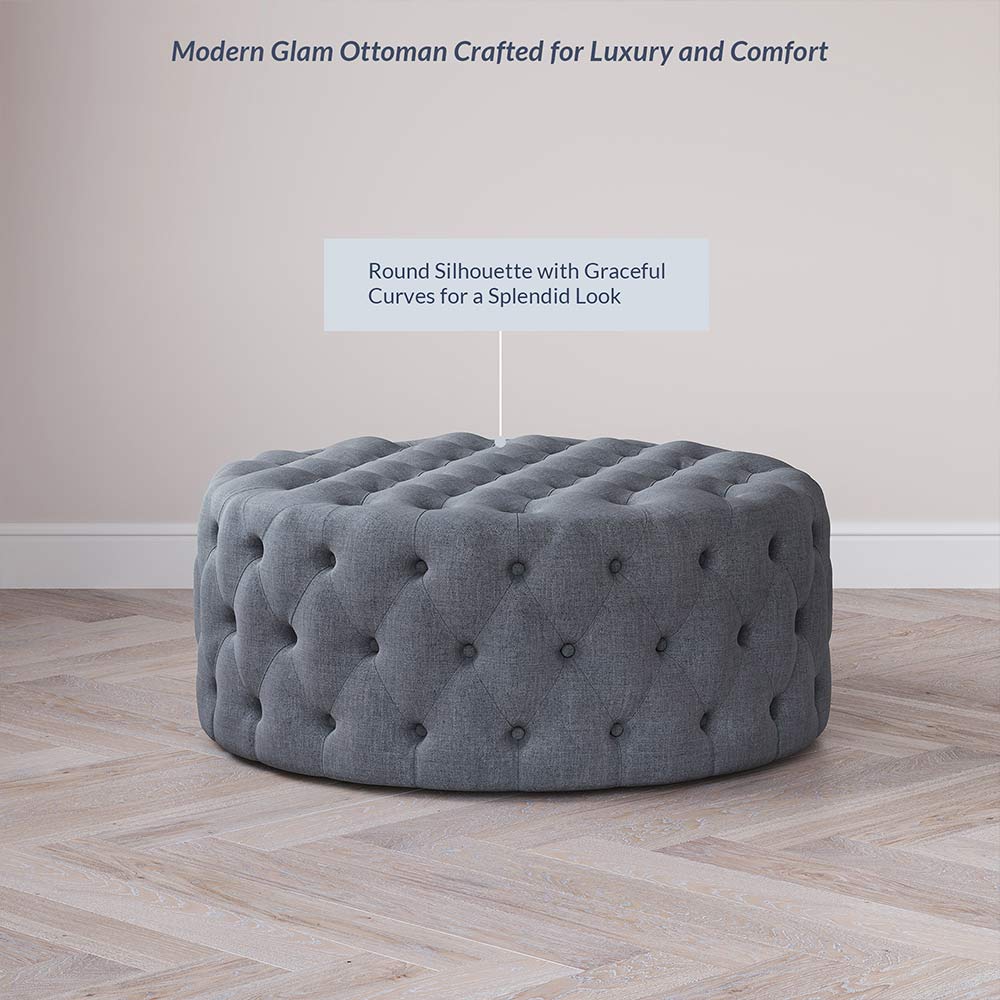 Elenor 29" Round Button-Tufted Ottoman
