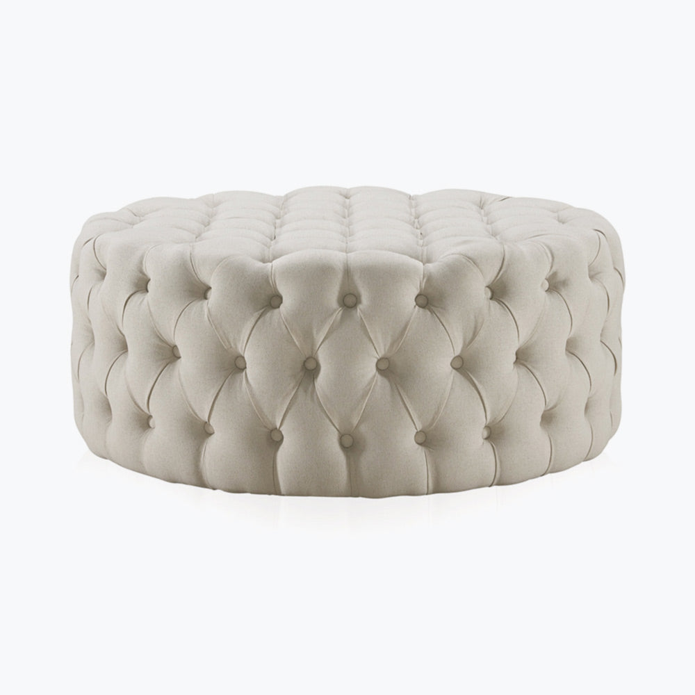 Elenor 29" Round Button-Tufted Ottoman