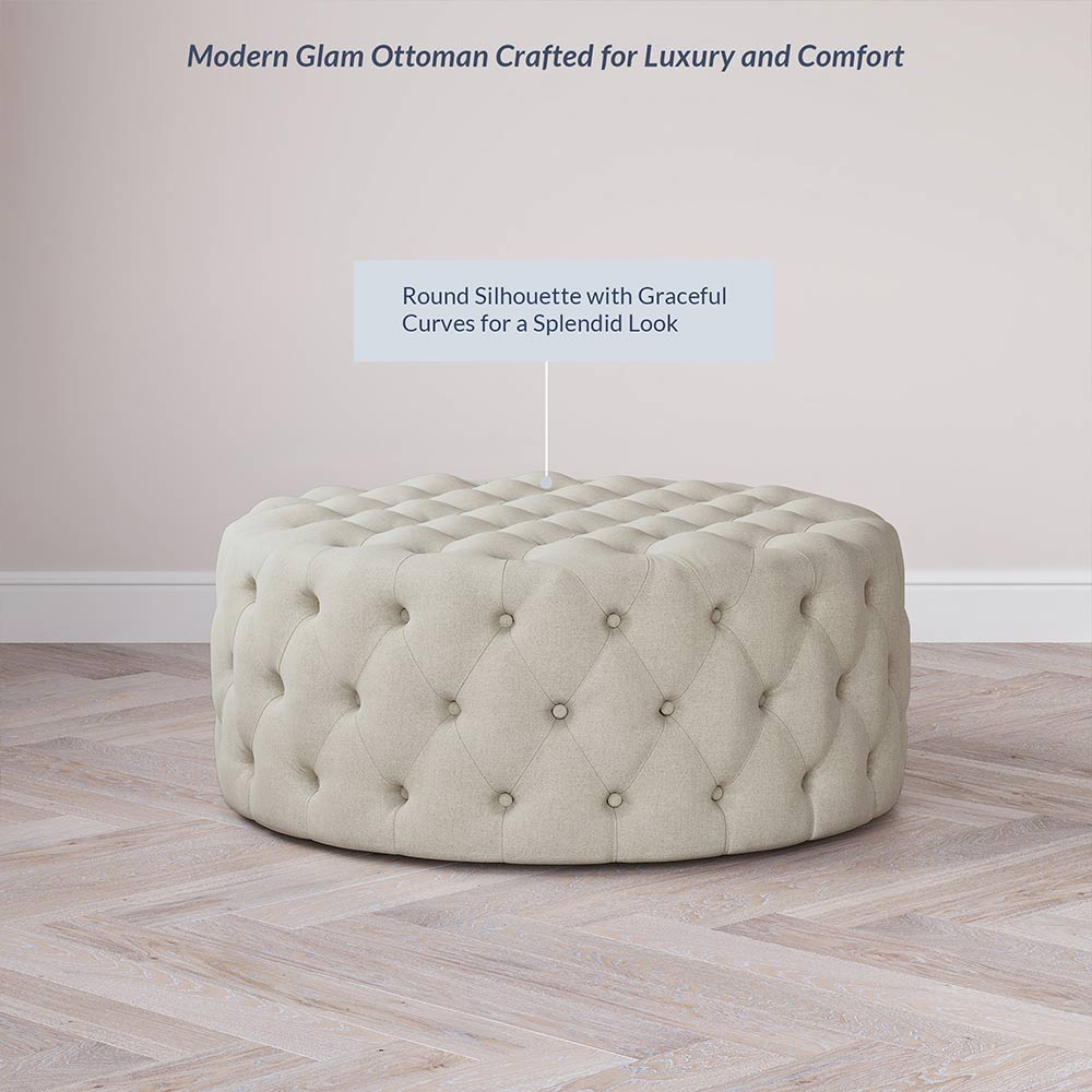 Elenor 29" Round Button-Tufted Ottoman