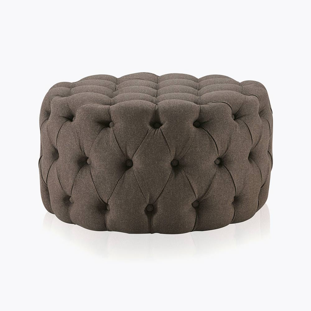 Elenor 29" Round Button-Tufted Ottoman