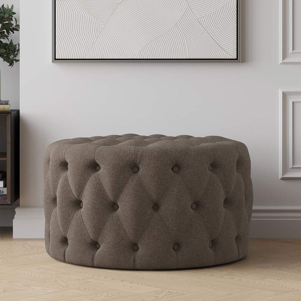 Elenor 29" Round Button-Tufted Ottoman