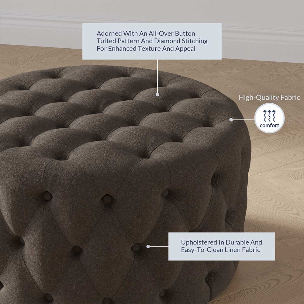 Elenor 29" Round Button-Tufted Ottoman