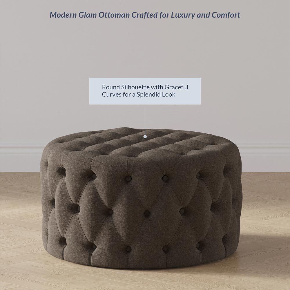 Elenor 29" Round Button-Tufted Ottoman