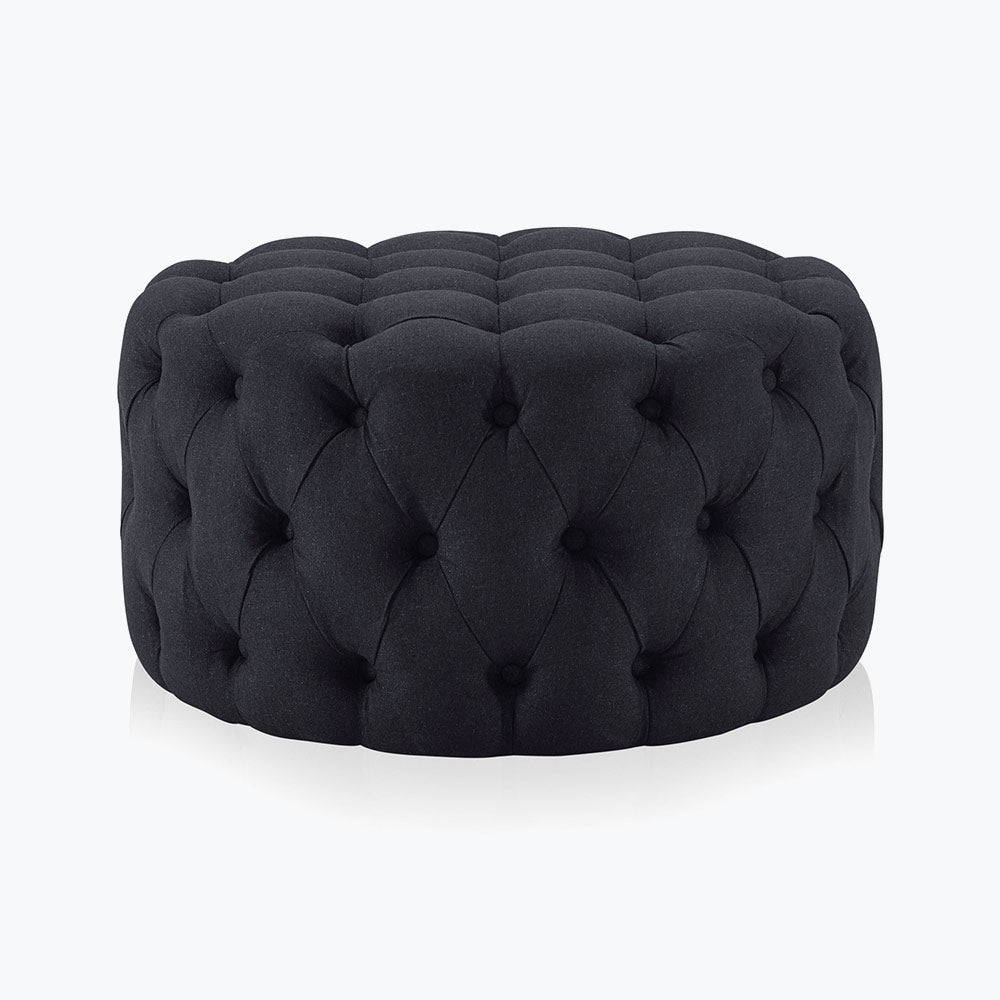 Elenor 29" Round Button-Tufted Ottoman