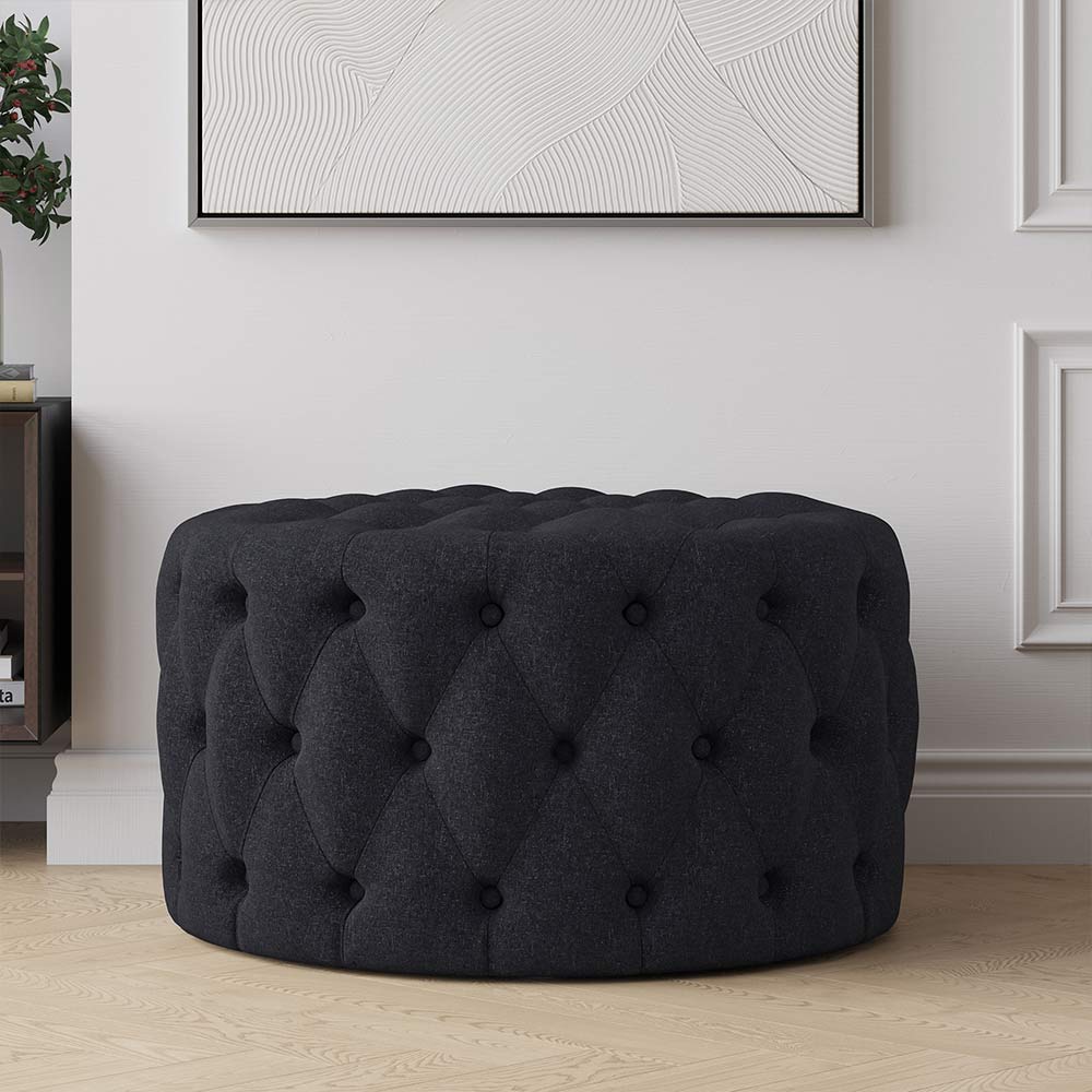 Elenor 29" Round Button-Tufted Ottoman
