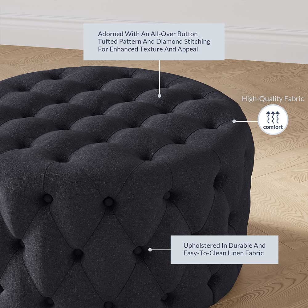 Elenor 29" Round Button-Tufted Ottoman