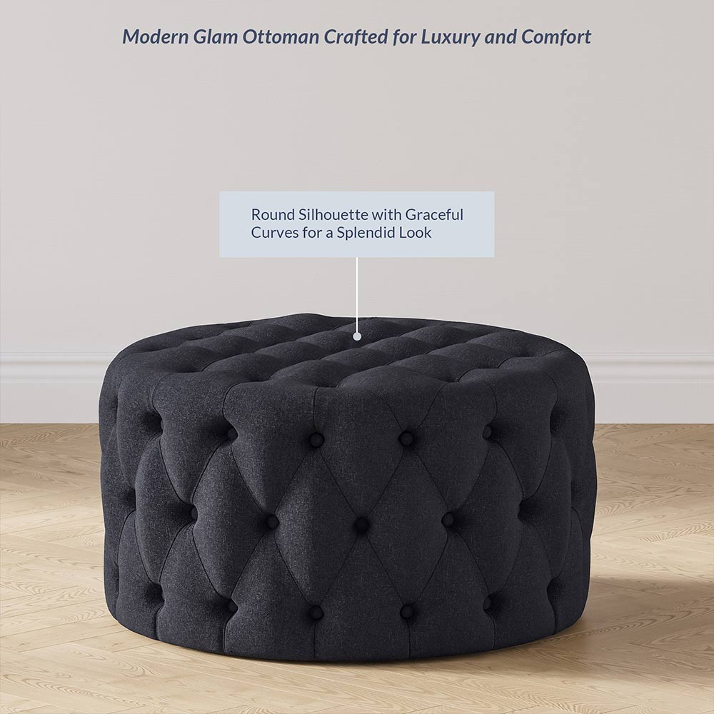 Elenor 29" Round Button-Tufted Ottoman