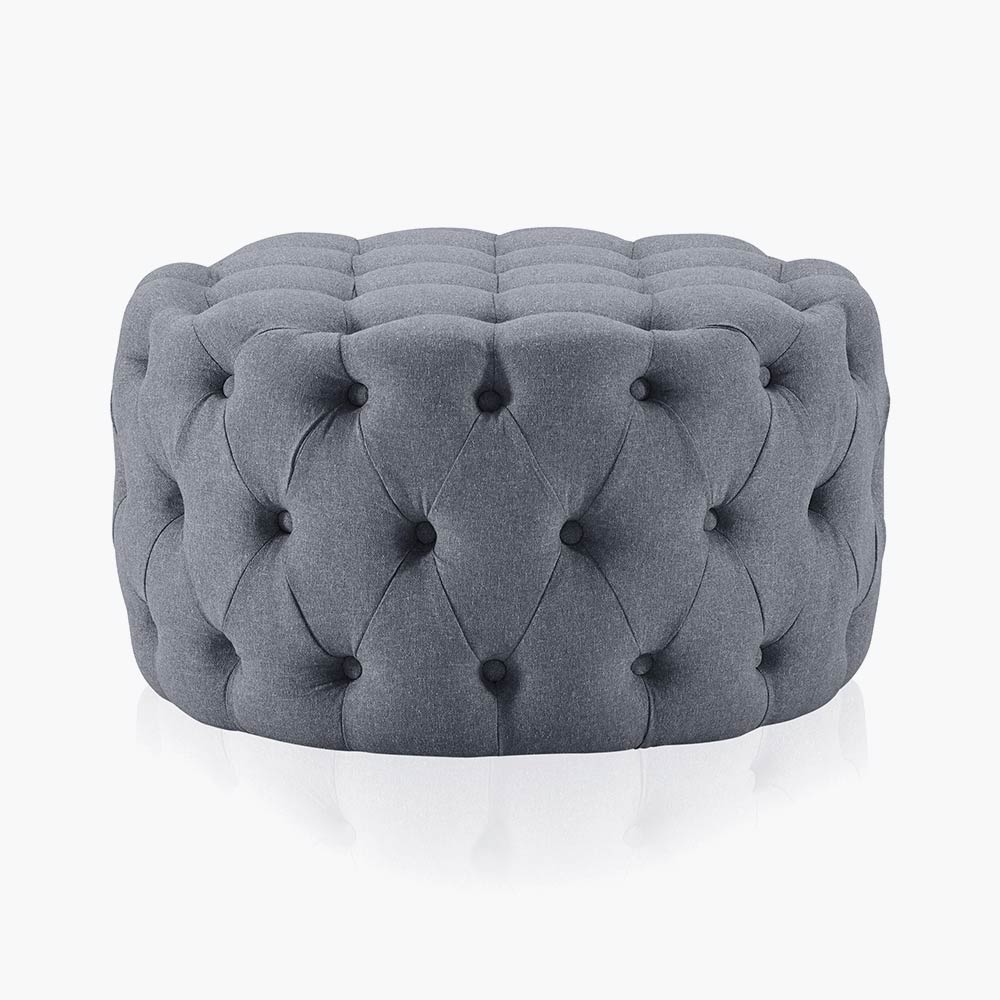 Elenor 29" Round Button-Tufted Ottoman