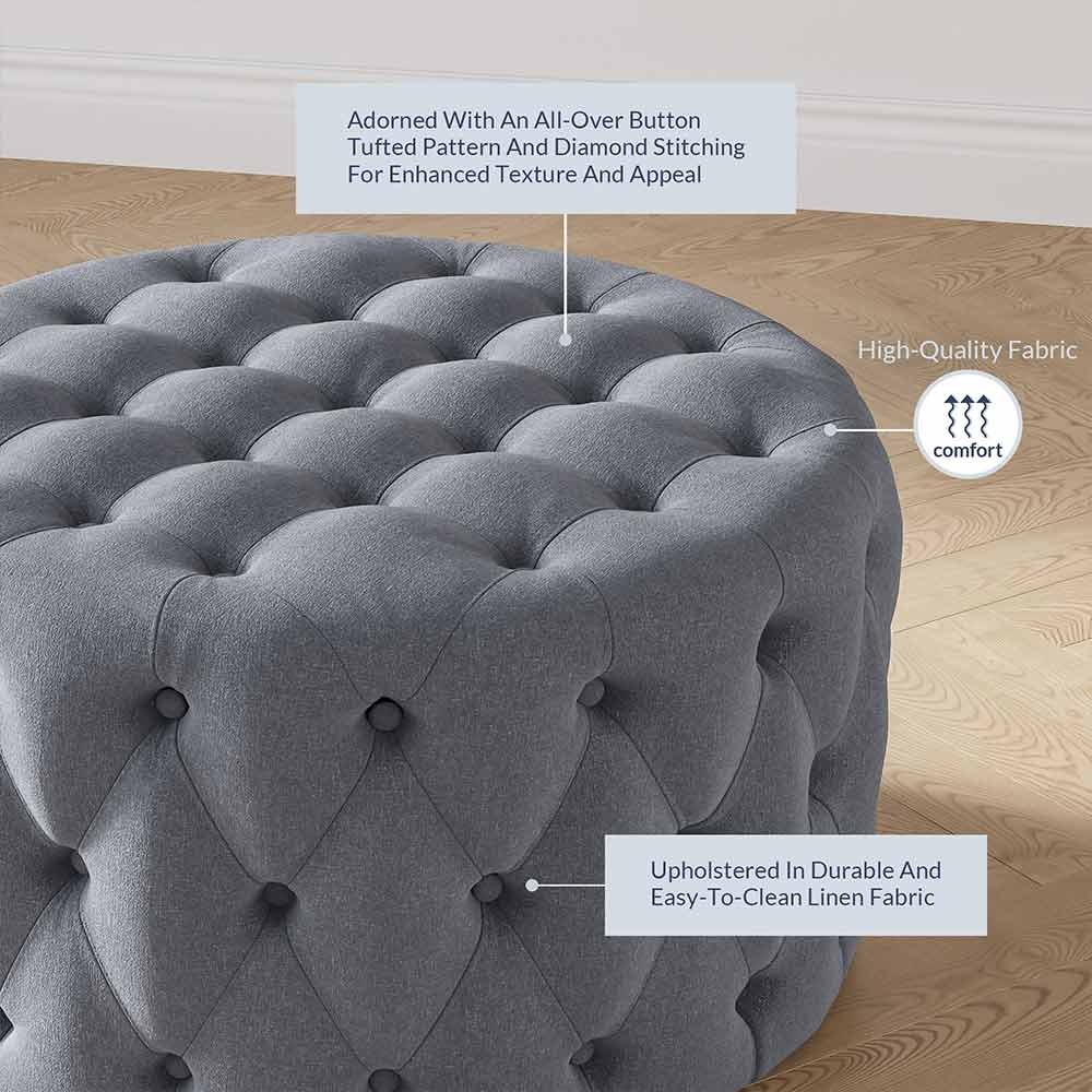 Elenor 29" Round Button-Tufted Ottoman