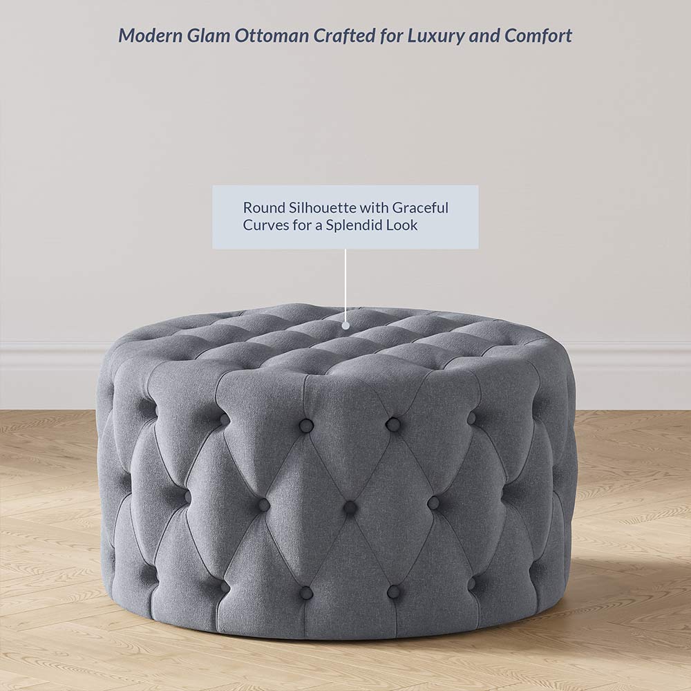 Elenor 29" Round Button-Tufted Ottoman