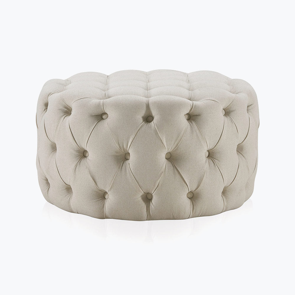 Elenor 29" Round Button-Tufted Ottoman