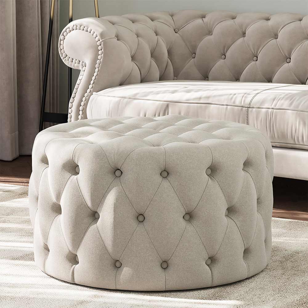 Elenor 29" Round Button-Tufted Ottoman