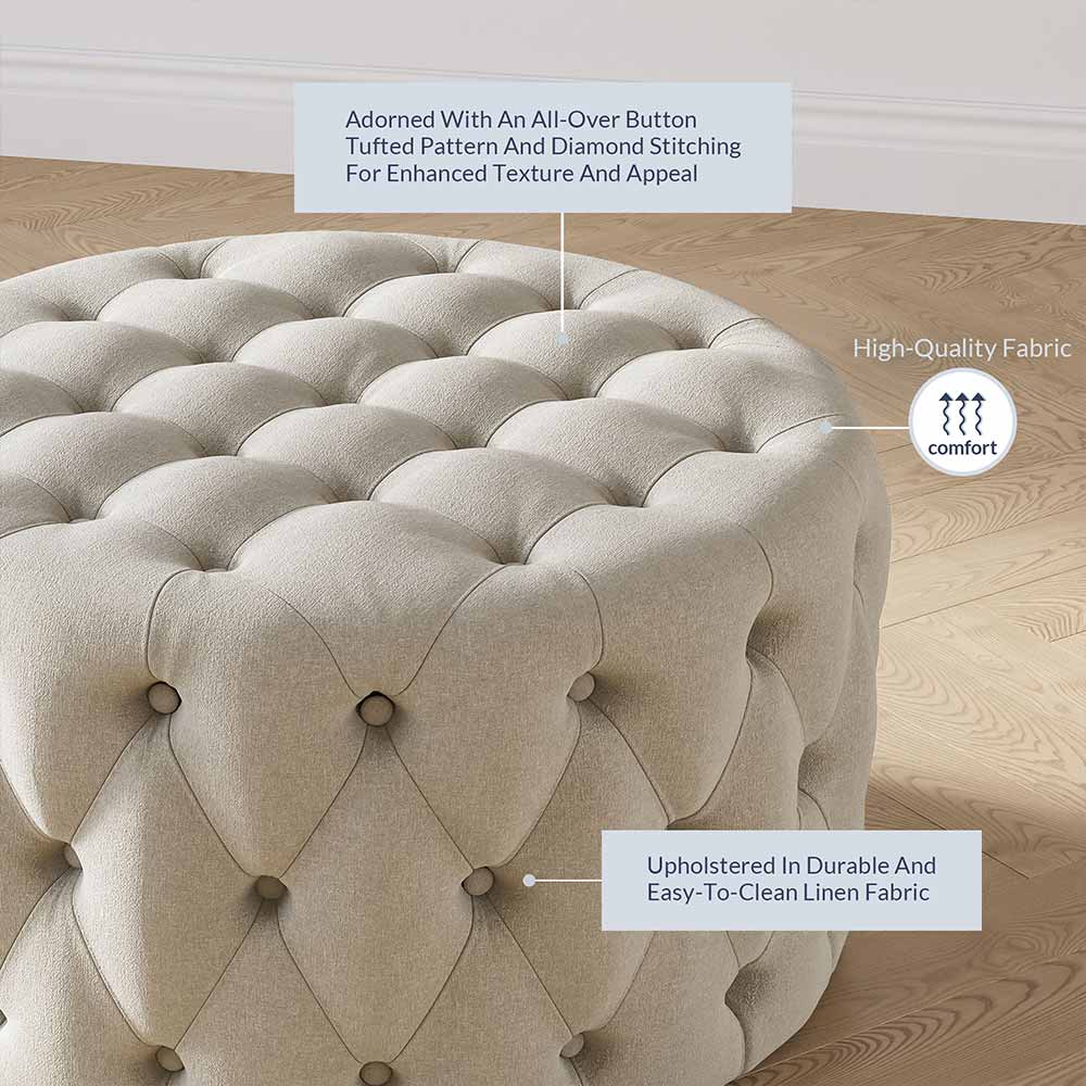 Elenor 29" Round Button-Tufted Ottoman