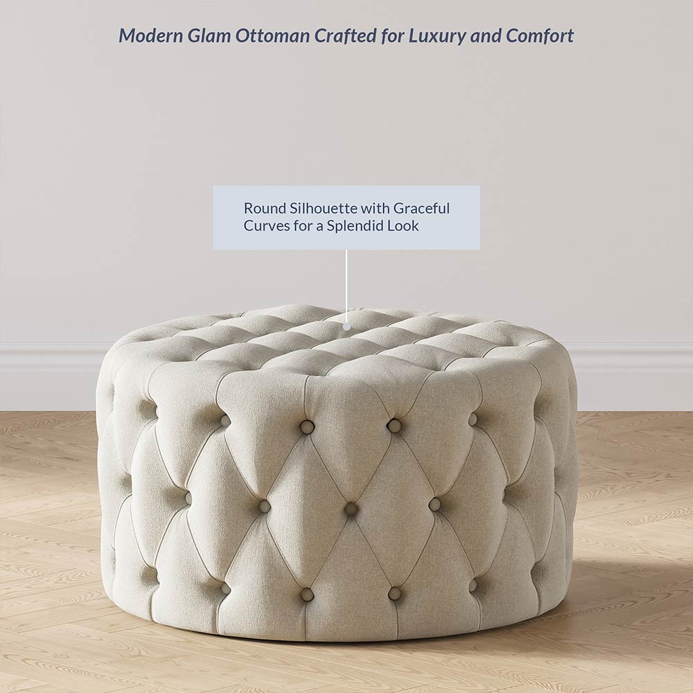 Elenor 29" Round Button-Tufted Ottoman
