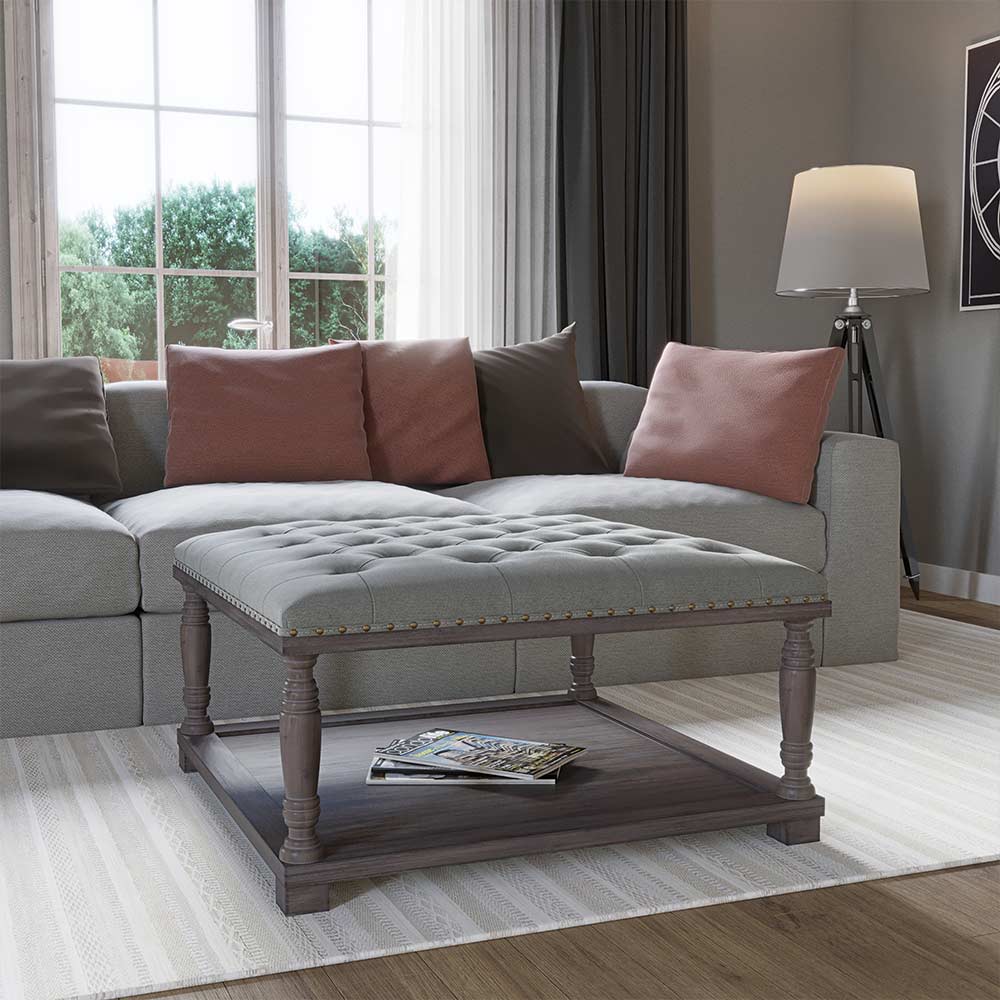 Caramia 33" Square Ottoman Coffee Table with Button Tufted Top