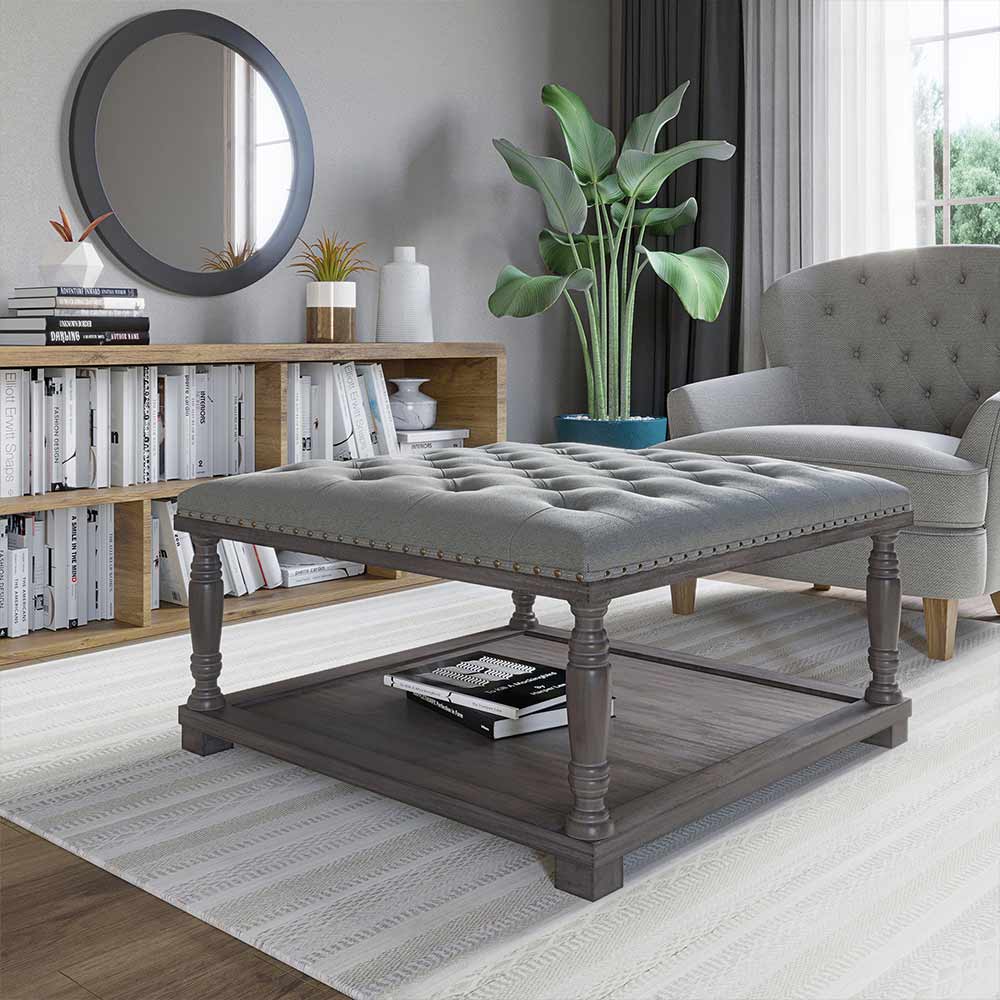 Caramia 33" Square Ottoman Coffee Table with Button Tufted Top