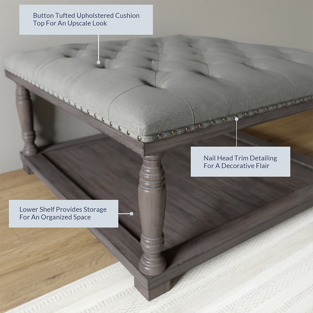 Caramia 33" Square Ottoman Coffee Table with Button Tufted Top