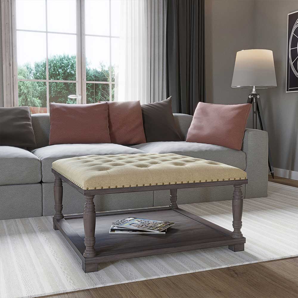 Caramia 33" Square Ottoman Coffee Table with Button Tufted Top