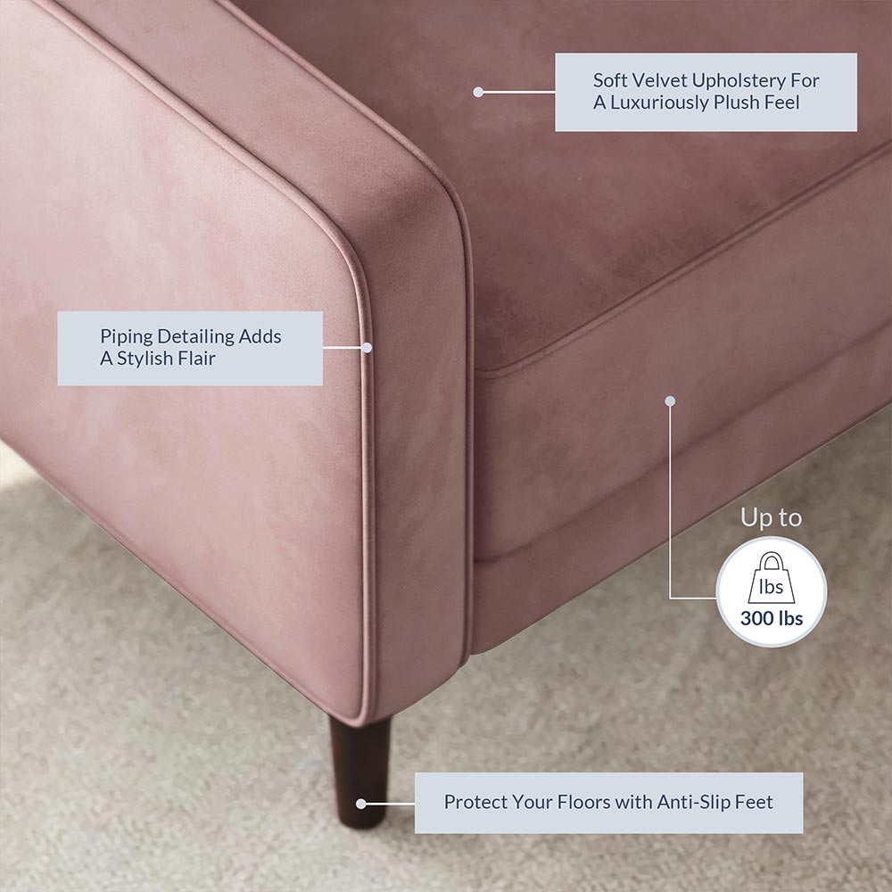 Valencia Mid Century Modern Velvet Accent Chair with Button Tufted Back