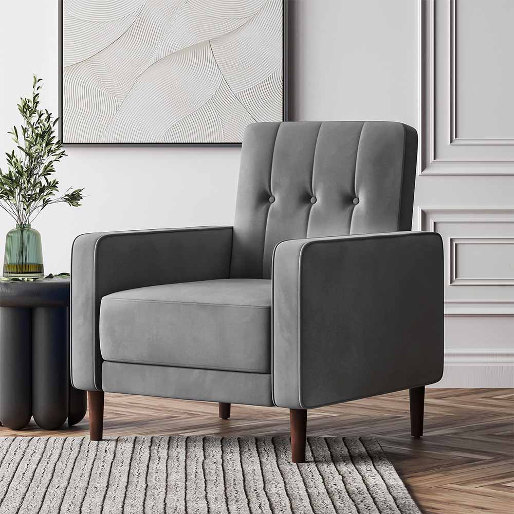 Valencia Mid Century Modern Velvet Accent Chair with Button Tufted Back