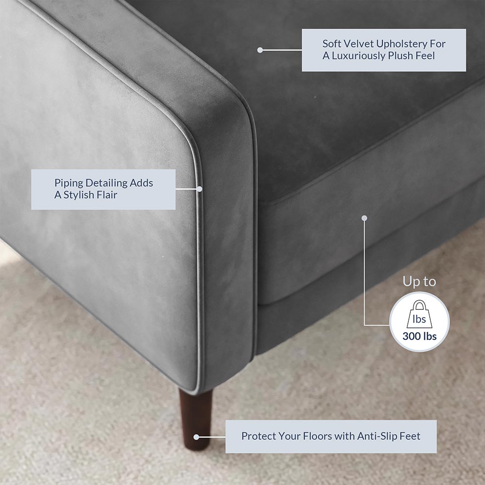 Valencia Mid Century Modern Velvet Accent Chair with Button Tufted Back