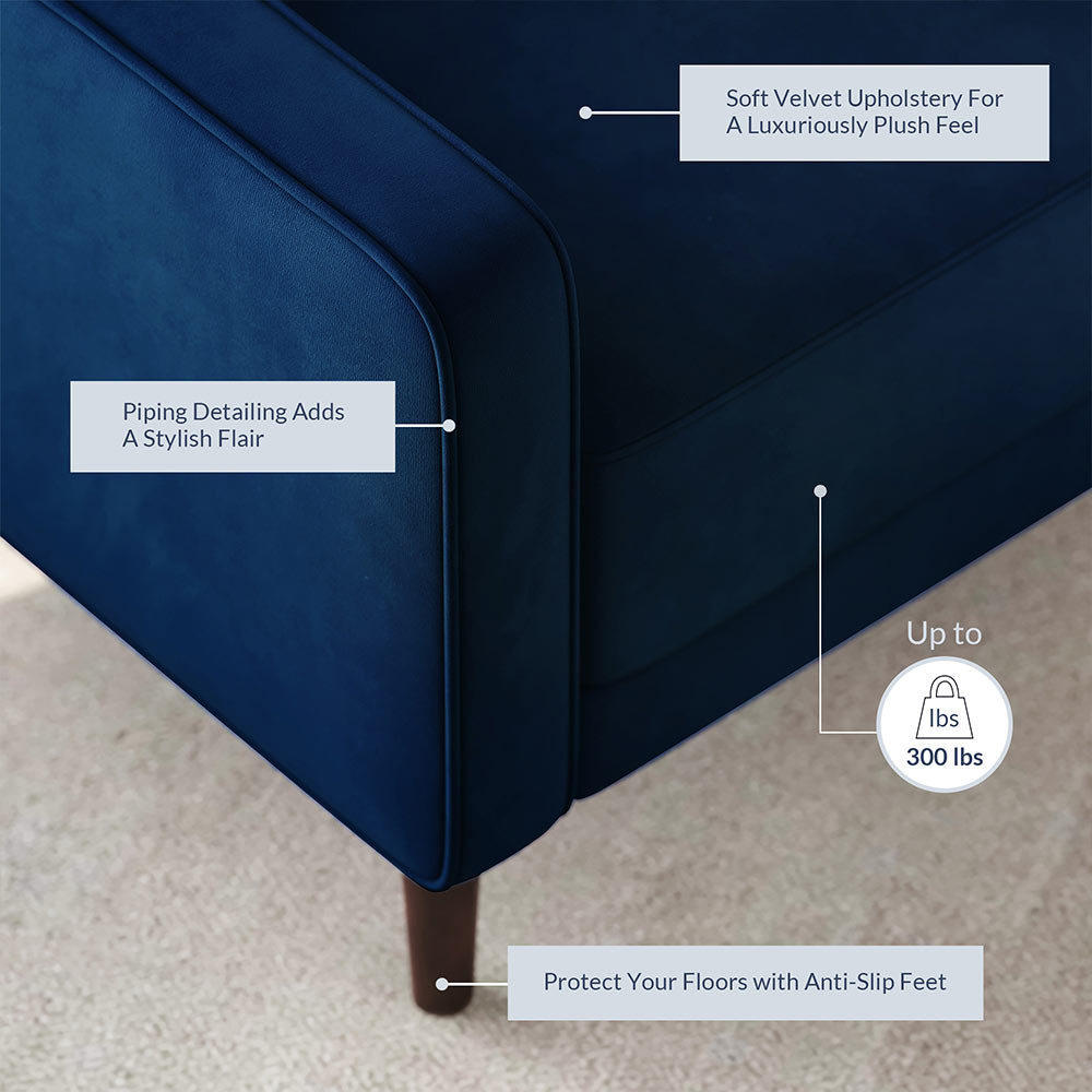 Valencia Mid Century Modern Velvet Accent Chair with Button Tufted Back