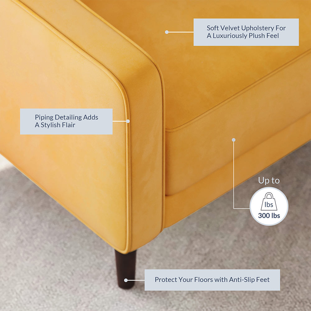 Valencia Mid Century Modern Velvet Accent Chair with Button Tufted Back