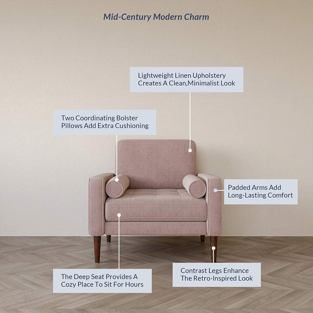 Erik Linen Accent Chair with Bolster Pillows