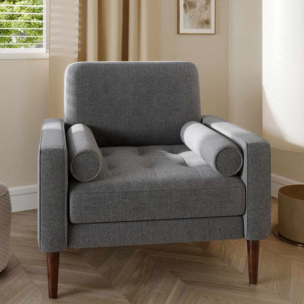 Erik Linen Accent Chair with Bolster Pillows