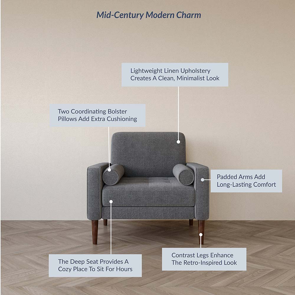 Erik Linen Accent Chair with Bolster Pillows