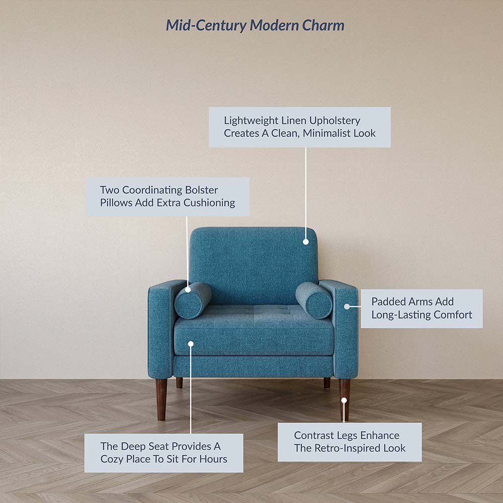 Erik Linen Accent Chair with Bolster Pillows