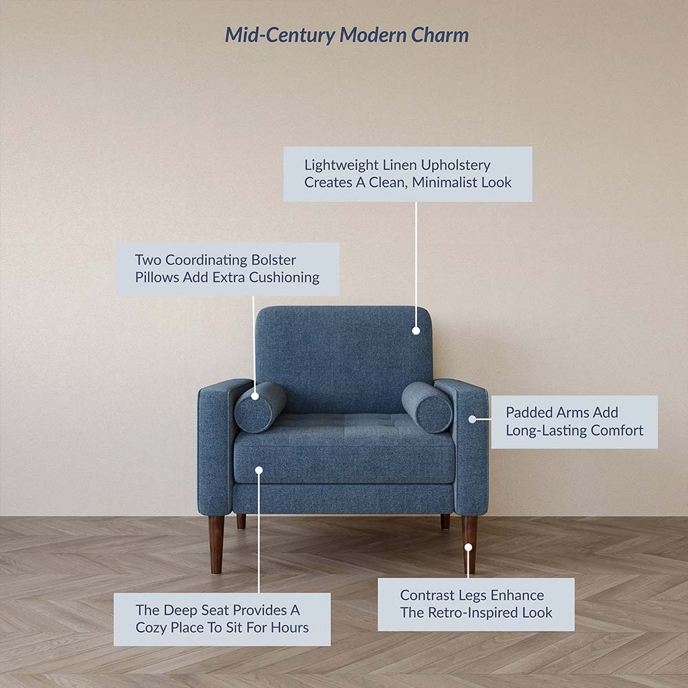 Erik Linen Accent Chair with Bolster Pillows