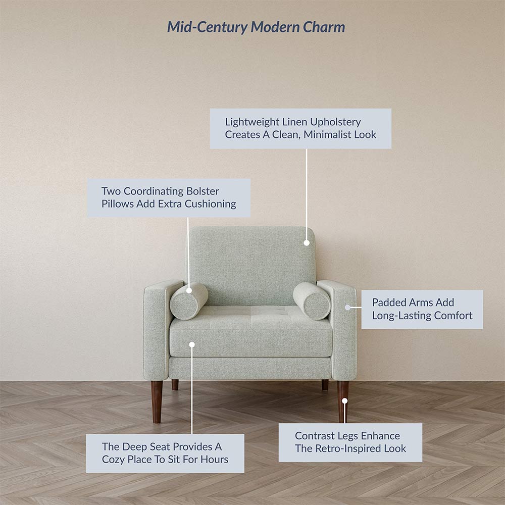 Erik Linen Accent Chair with Bolster Pillows