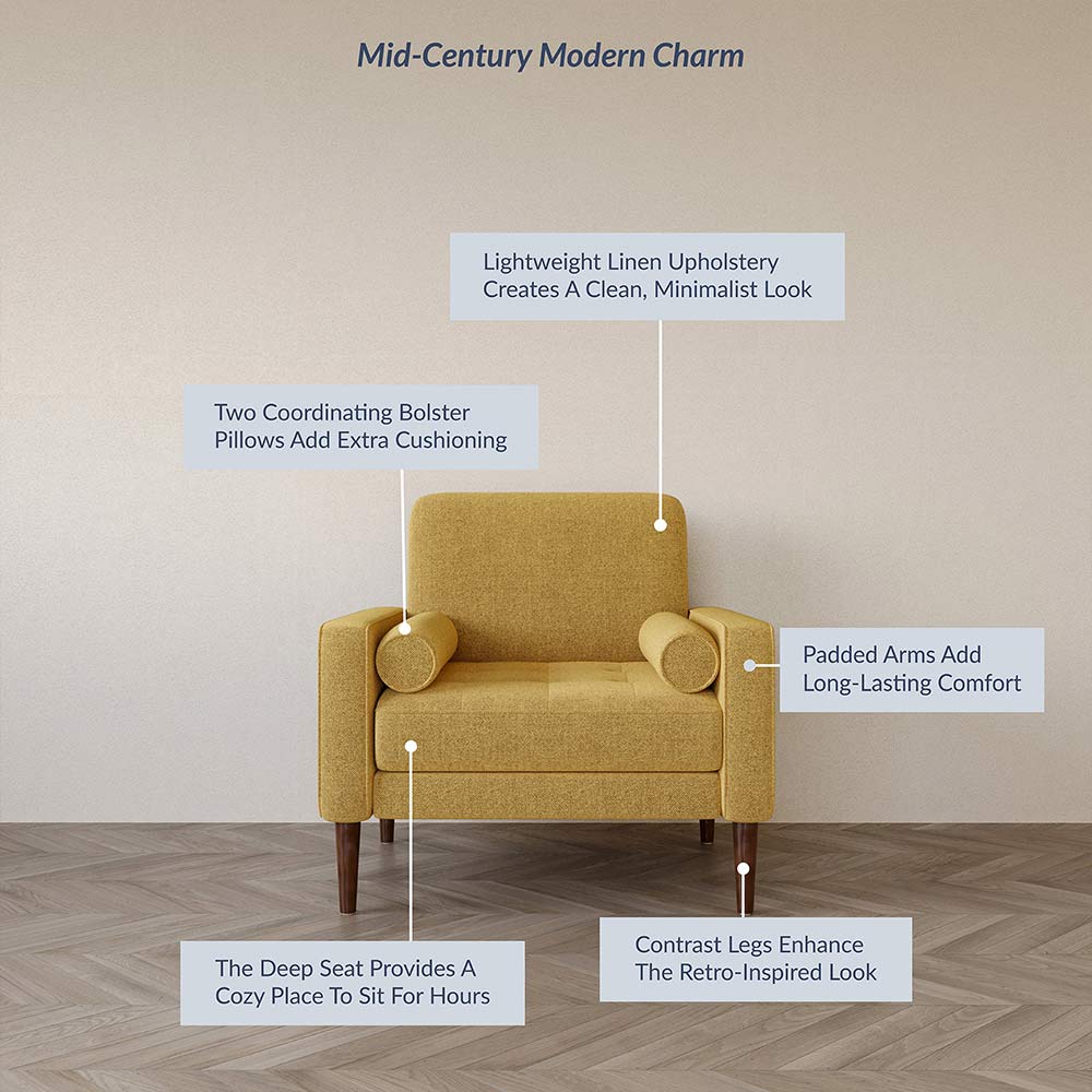 Erik Linen Accent Chair with Bolster Pillows