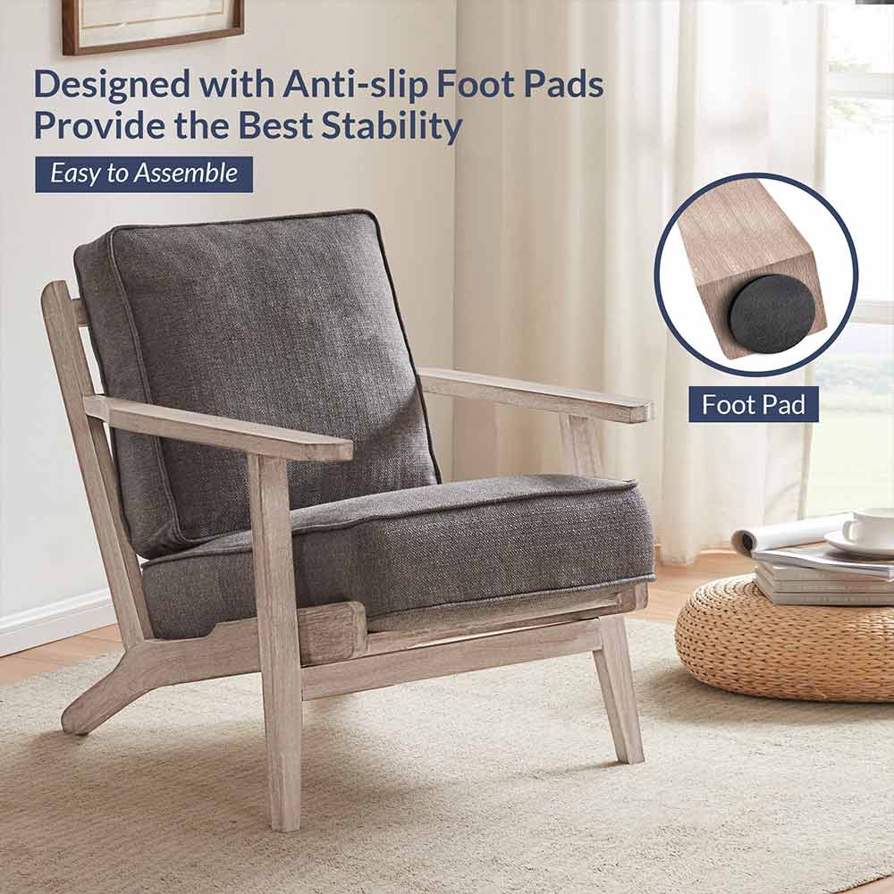 Maximus Mid-Century Modern Linen Armchair with Wooden Frame