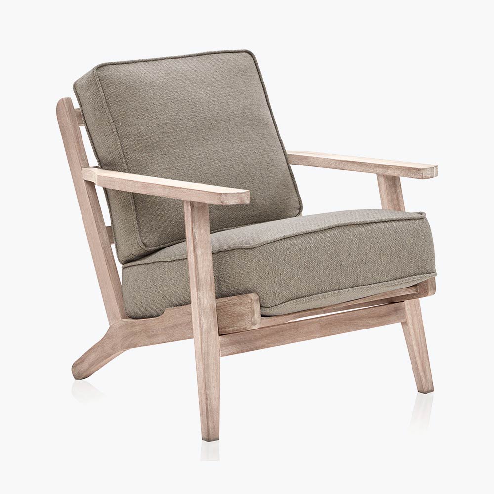 Maximus Mid-Century Modern Linen Armchair with Wooden Frame
