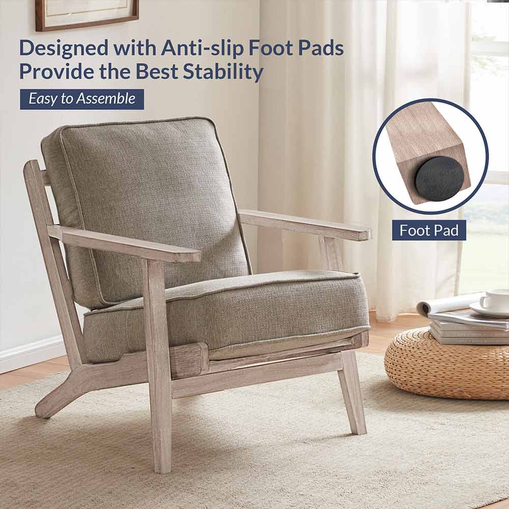 Maximus Mid-Century Modern Linen Armchair with Wooden Frame